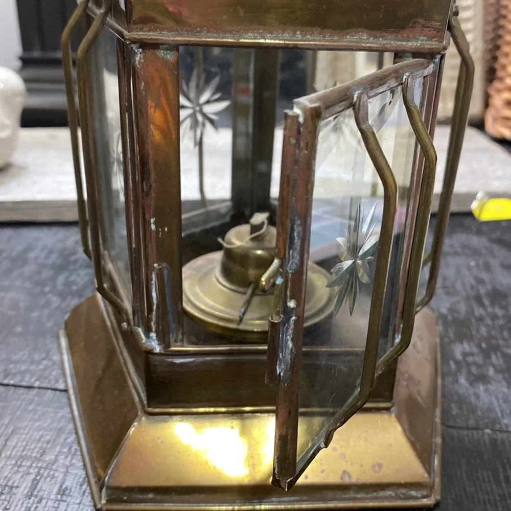 India Vintage Solid Brass Hexagonal Oil Lantern Decorative Accent!